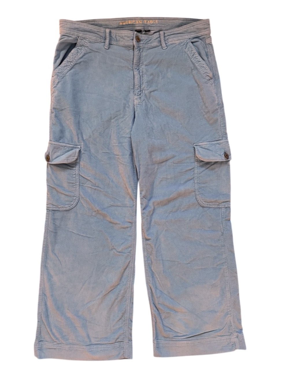 American Eagle Super High Rise Baggy Wide Leg 18 Regular Blue Corduroy Jeans